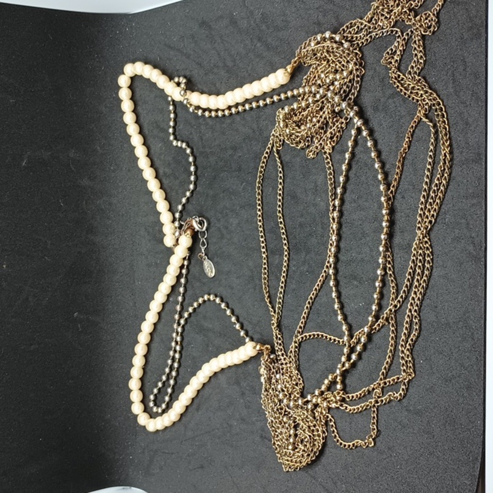 Gold tone chain faux pearl long Aldo necklace
